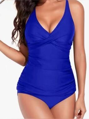 Royal Blue V-Neck One-Piece Swimsuit